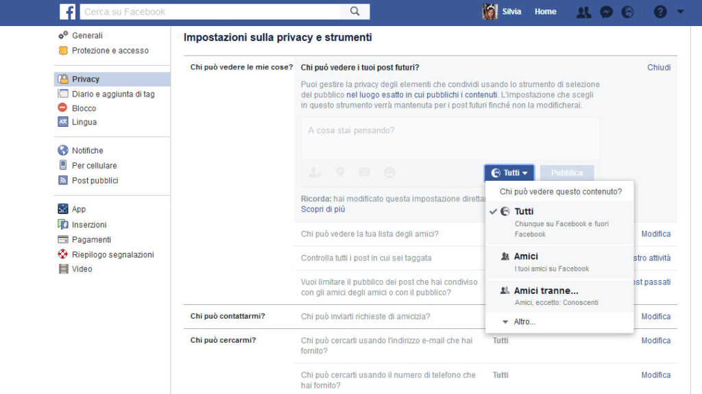 liste profilo Facebook